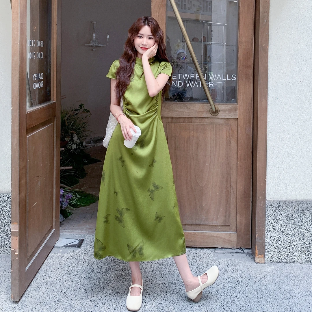 新中式国风法式蝴蝶印花连衣裙女2025夏季新款气质绝美超好看裙子