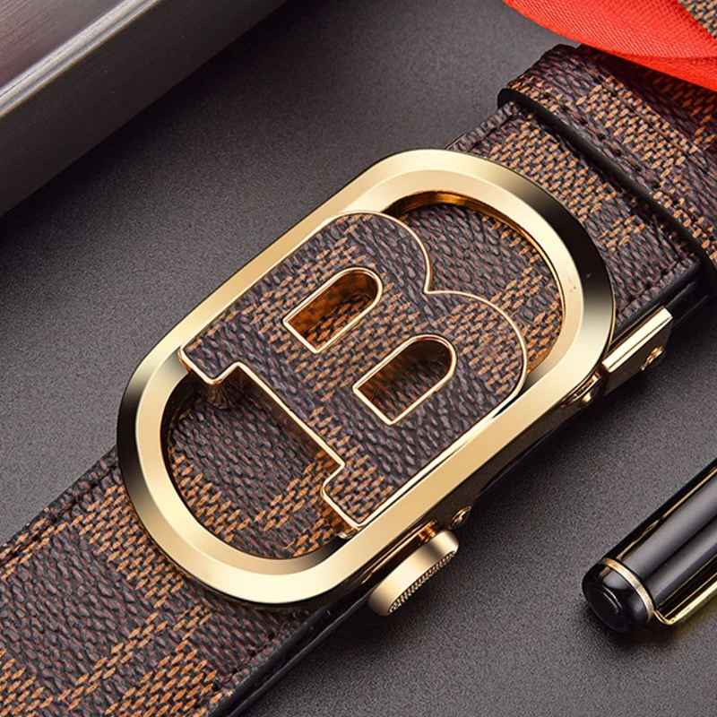 直供轻奢皮带男真皮高档自动扣腰带潮流风格B字母款裤带二层牛皮