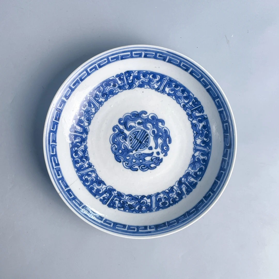 M25IC001189 - 清乾隆青花夔龙纹盘/古董瓷器/文物收藏/绣花张