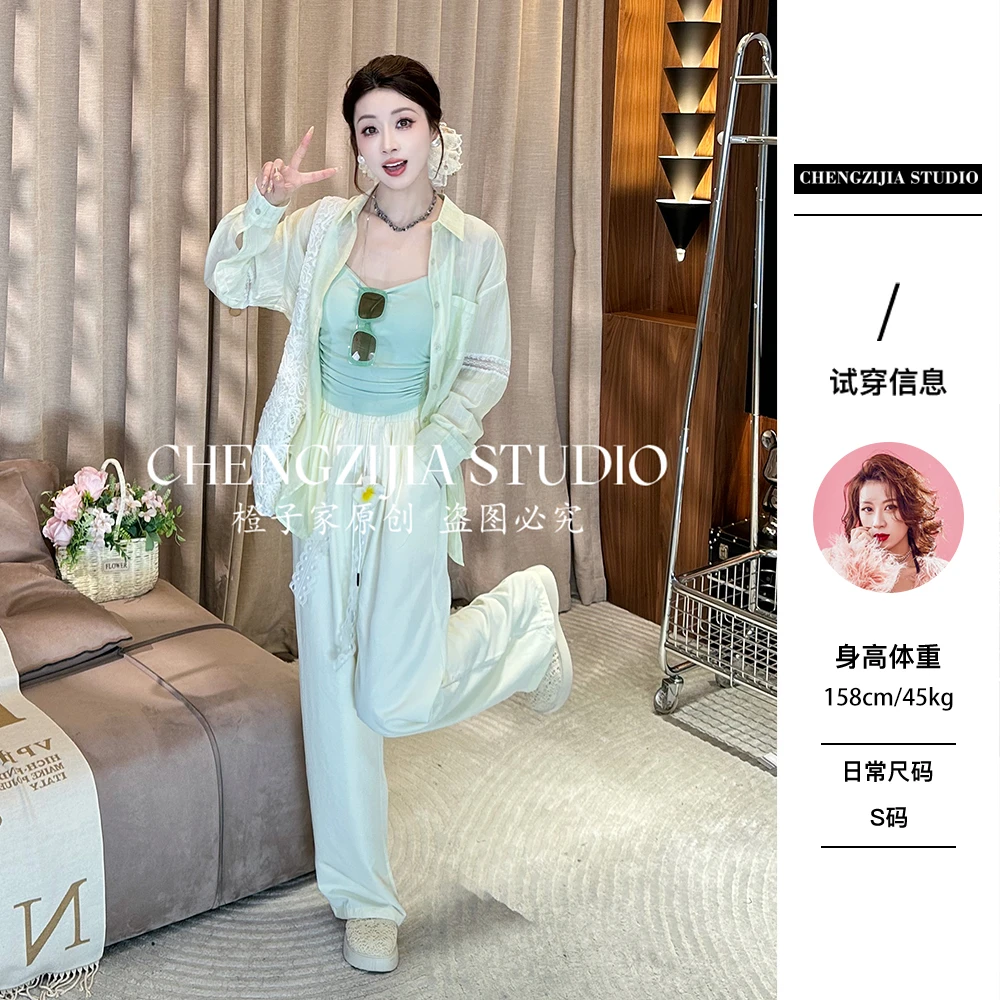 【裴诗婷】橙子·studio 【】CS00035竖条纹蕾丝拼接衬衫05