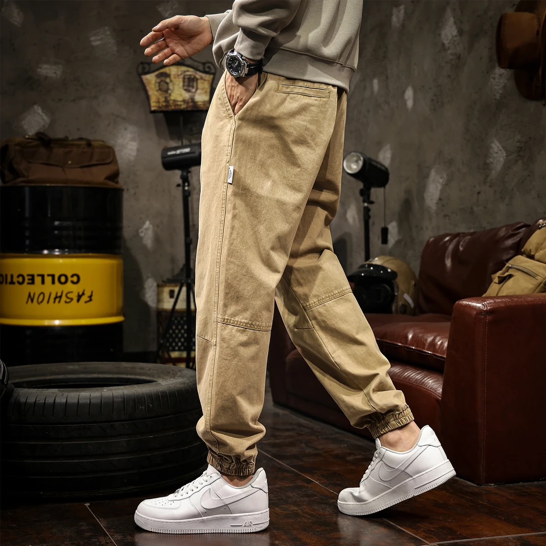 法国Cebrodz美式高端纯棉工装裤男休闲裤春秋季宽松简约束脚裤潮