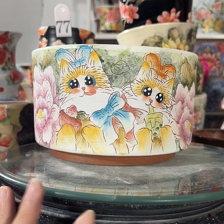 景德镇幸运花盆手绘韩式花盆