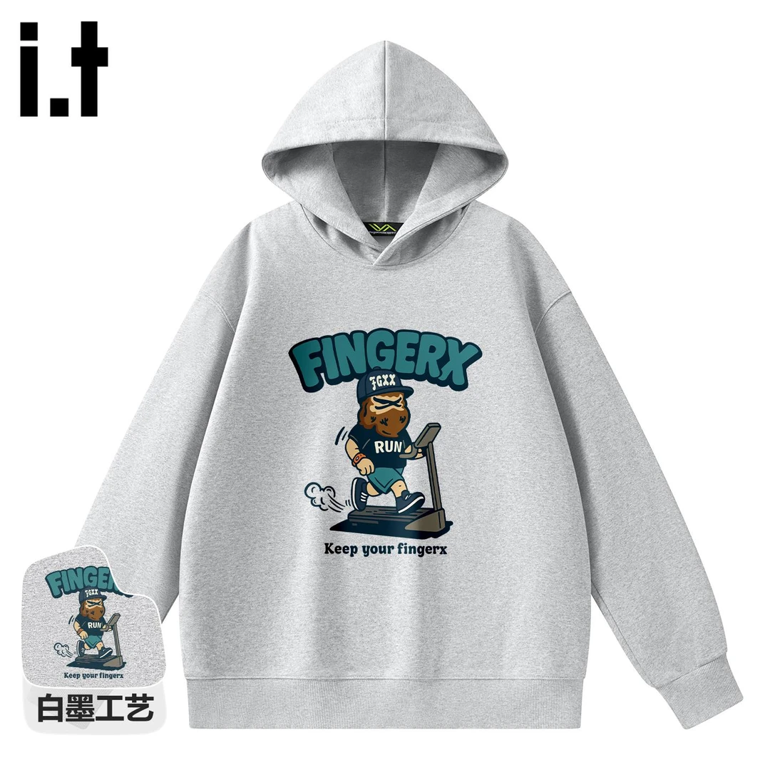 it FINGERCROXX麻灰色男款卫衣秋季美式炸街撞色印花休闲上衣外套