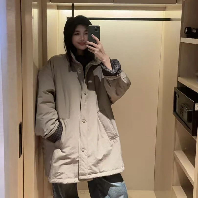 秋冬立领棉服中长款棉袄大衣