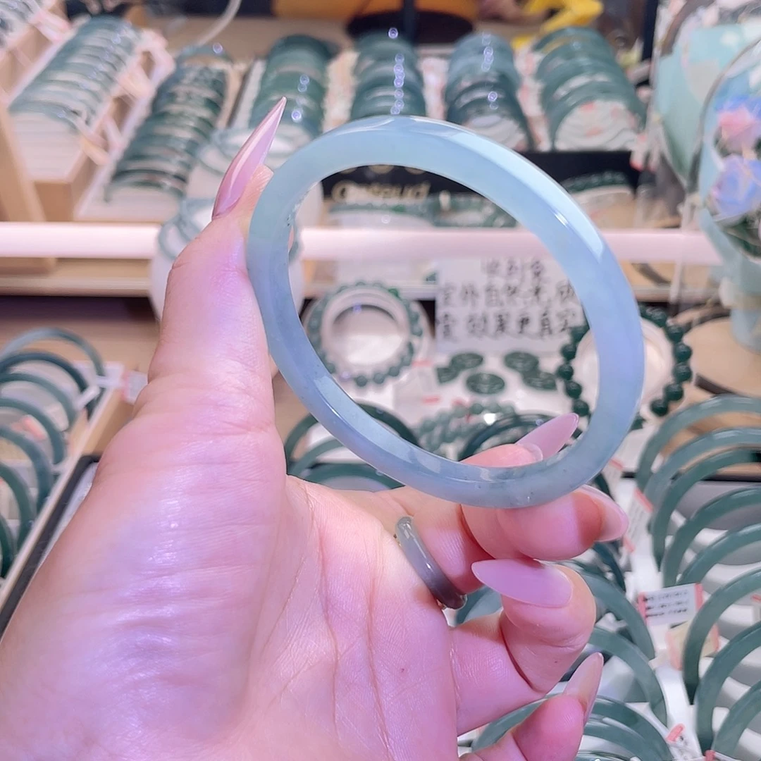 翡翠未镶嵌手镯白冰方鐲57-58圈