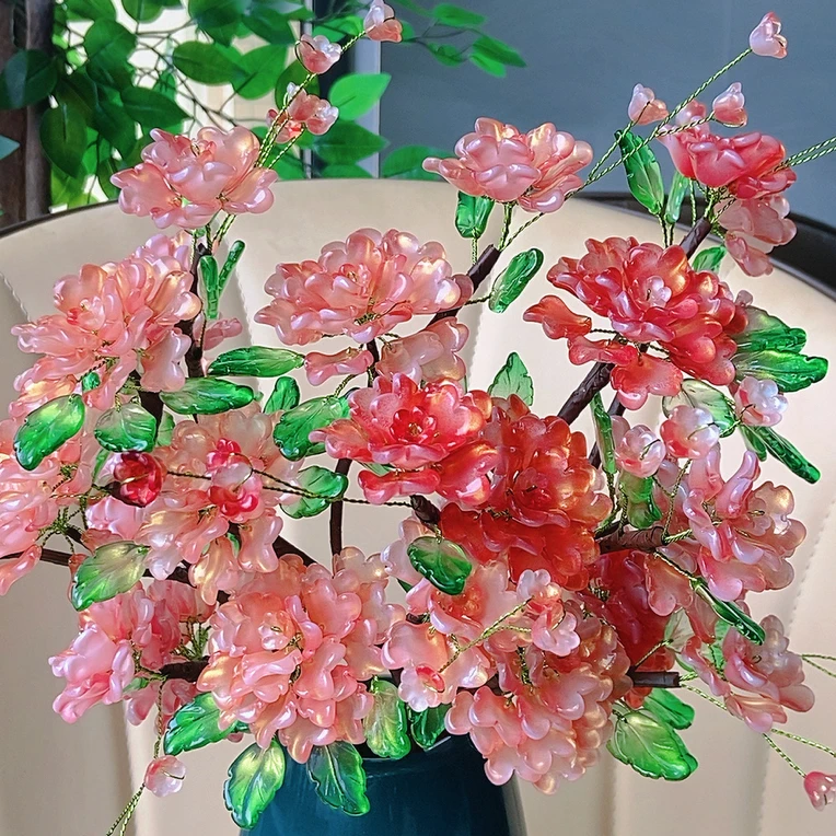 中桌摆琉璃牡丹芍药玫瑰材料包不含瓶