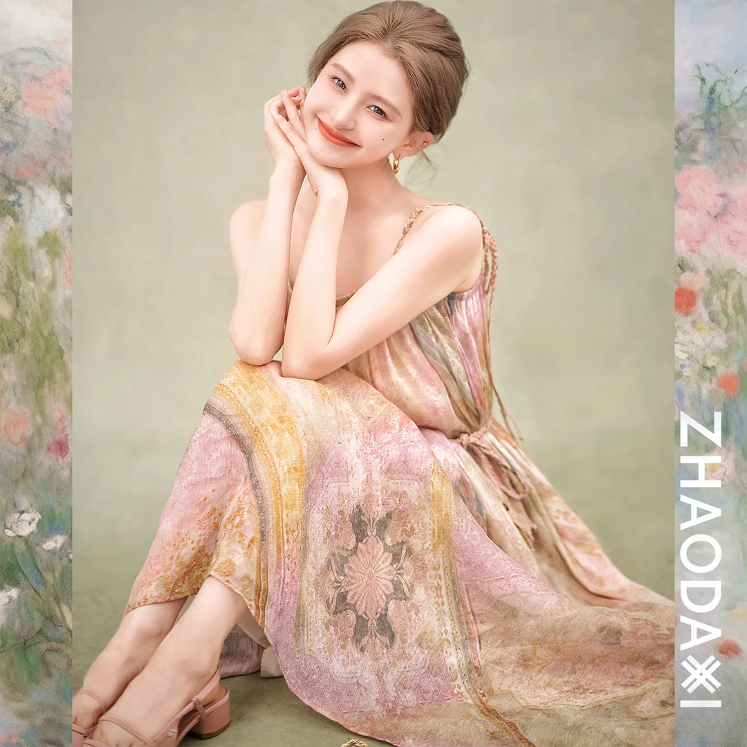 【赵大喜】现货！彩虹油画-吊带裙｜油画印花吊带裙25新款宽松大裙摆