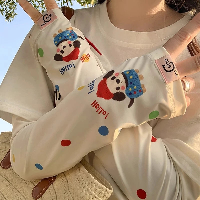 可爱冰丝防晒袖套女2025夏季新款遮阳防紫外线宽松骑行护手臂冰袖