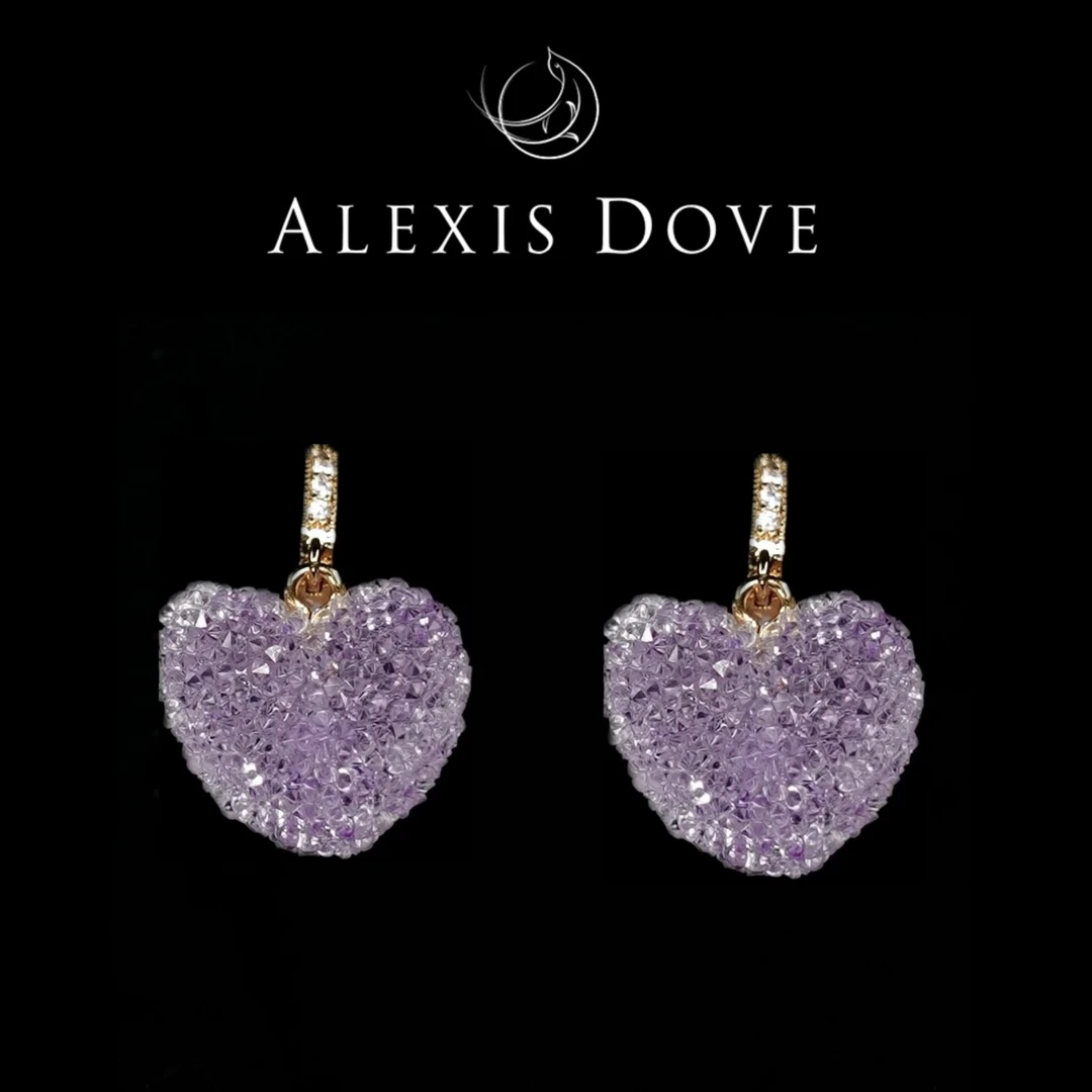 铜合金合成锆石耳饰 紫色爱心糖果耳钉