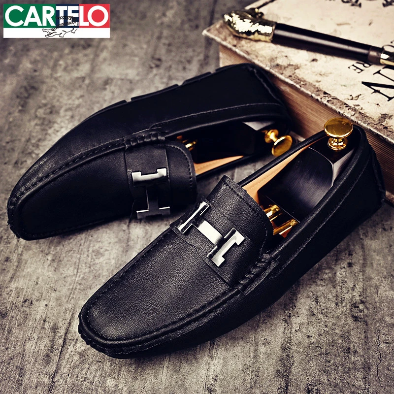 卡帝乐鳄鱼乐福鞋男鞋2025新款冬季休闲款一脚蹬豆豆鞋子男士皮鞋