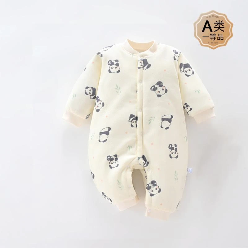 婴儿夹棉连体衣a类新生儿爬服无骨闭哈婴儿连体衣宝宝加厚衣服棉
