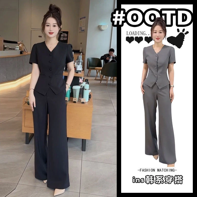 2025新款短袖西装套装御姐女夏装薄款气质女神范职业短款西服外套