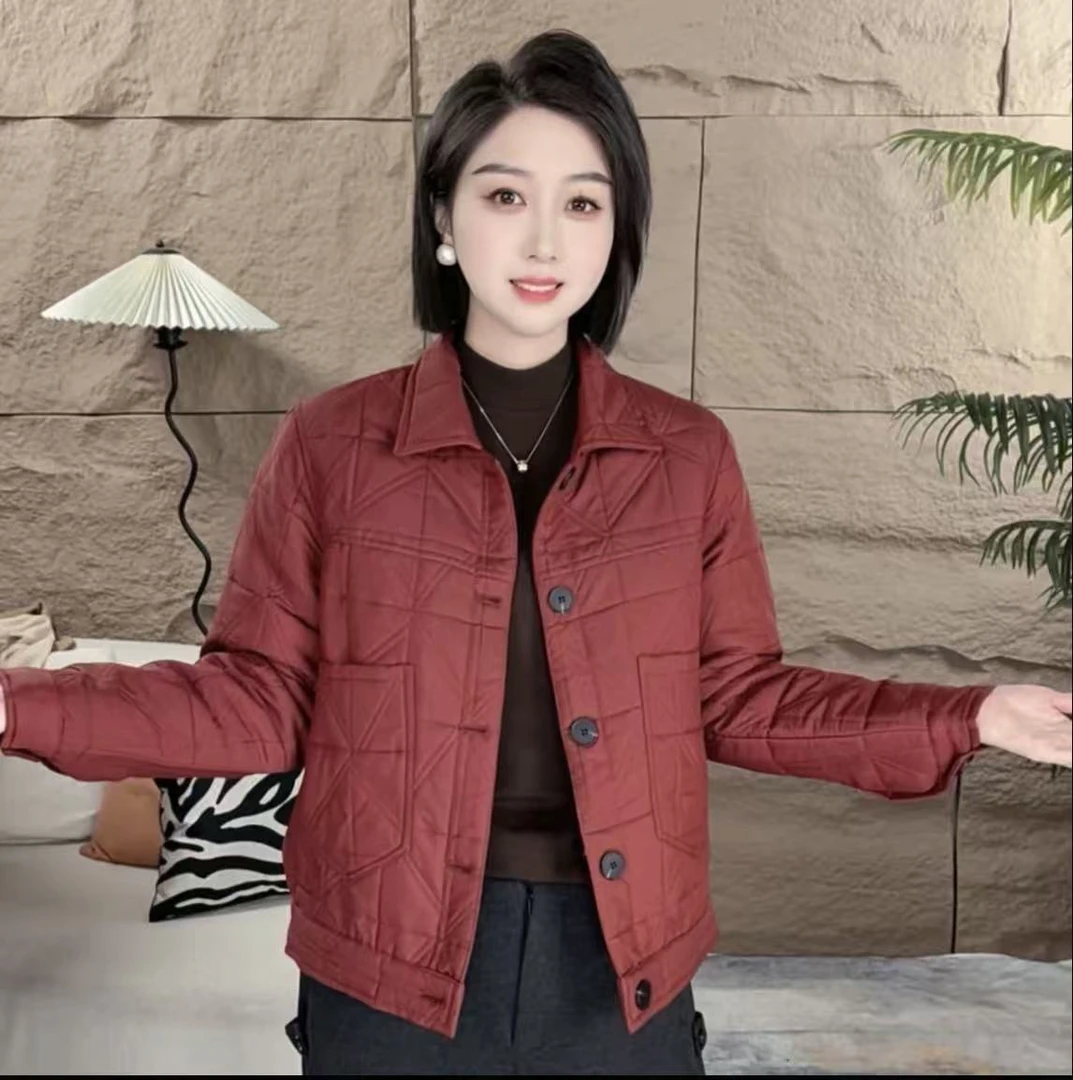 加棉加厚款女短款拼接保暖翻领棉服棉衣显瘦翻领网红百搭