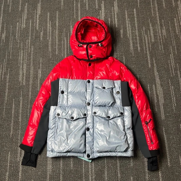 99新 MONCLER 拼色拉链连帽滑雪羽绒服/1码