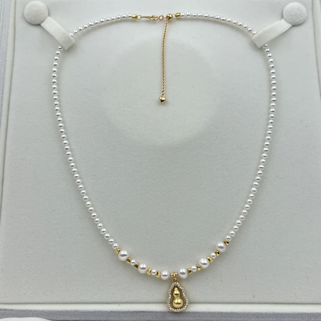 【旋转葫芦】淡水无核珍珠项链925银古法葫芦 熔岩碎银子小米珠项链