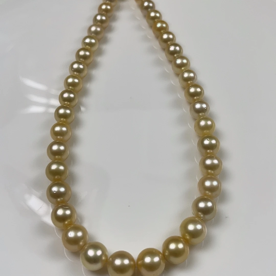 银S925镶嵌项链海水珍珠金珠9-12