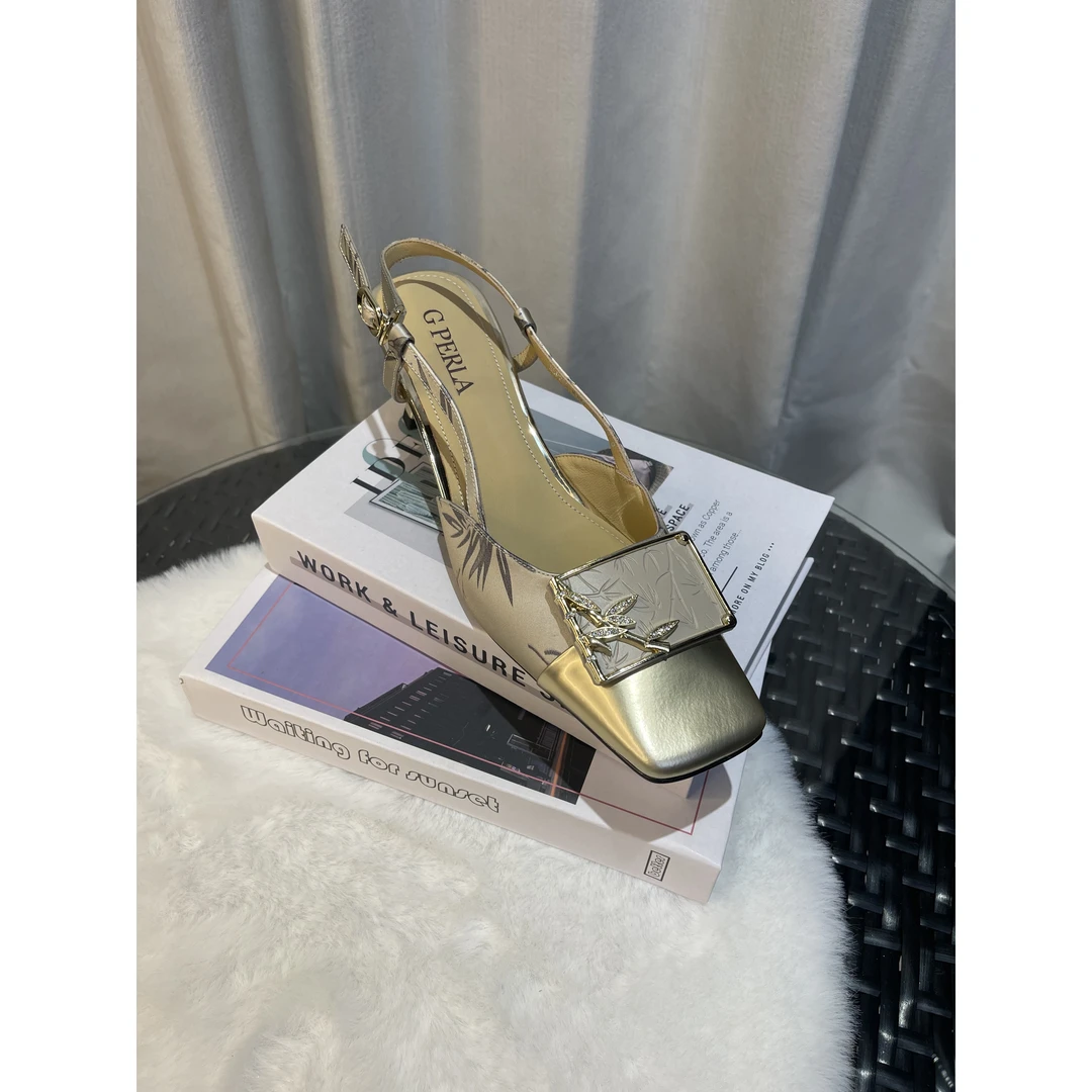 F283-M199牛皮6厘米气质浅口女鞋优雅时尚舒适透气百搭凉鞋