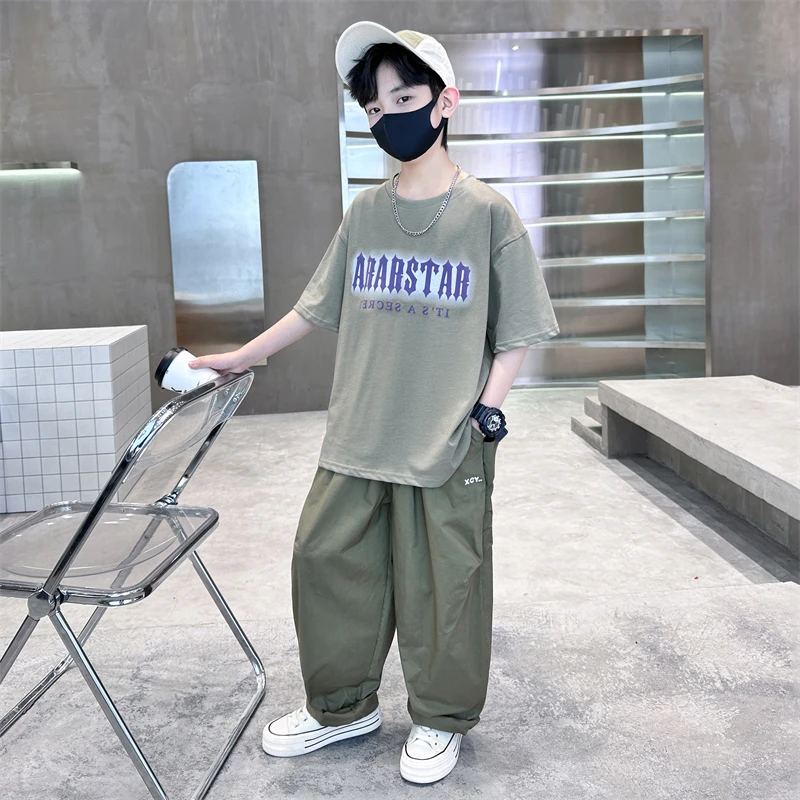 韩版男童夏装套装休闲风2025新款夏季中大童运动夏款男孩酷帅气潮