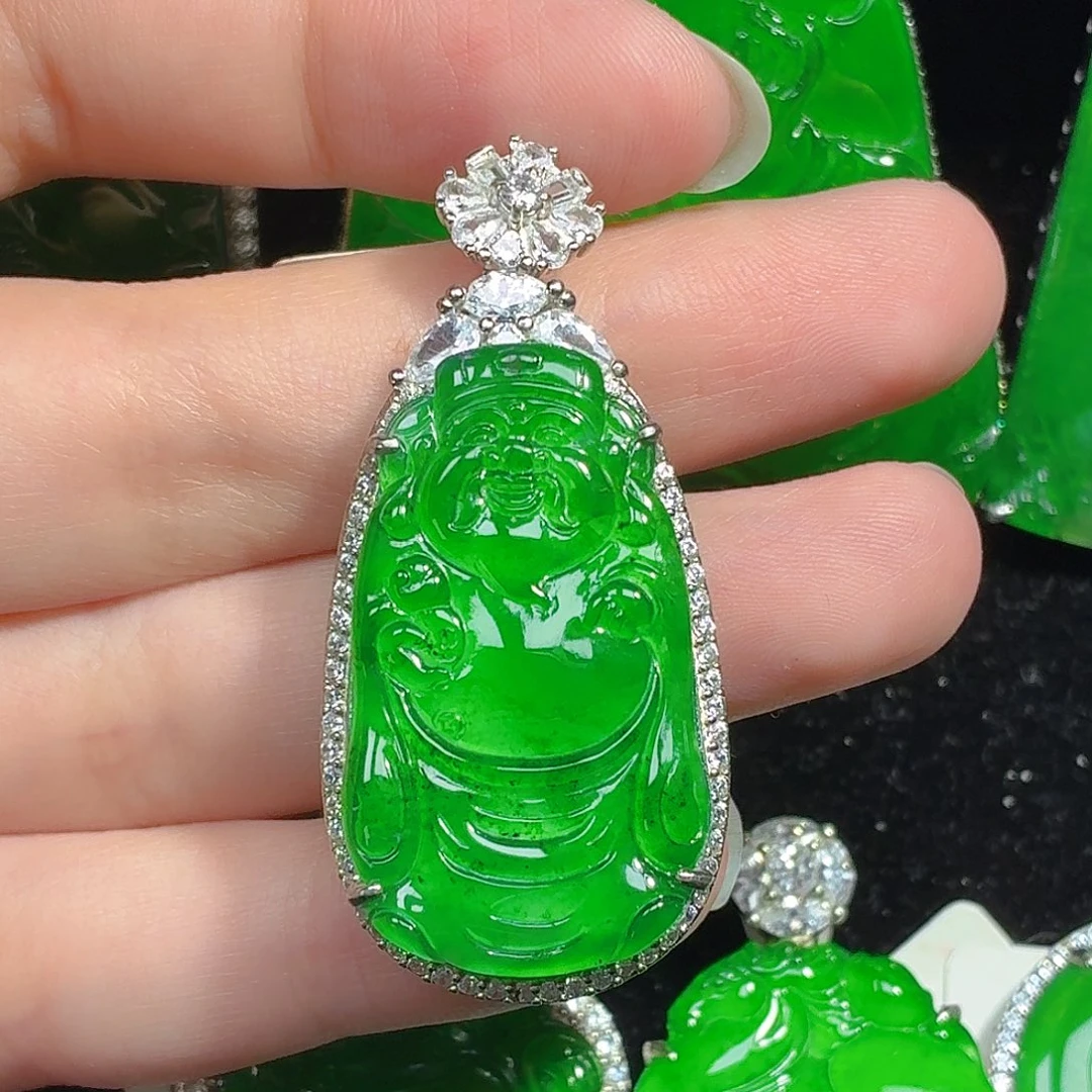 翡翠银S925镶嵌颈饰天然A货翡翠