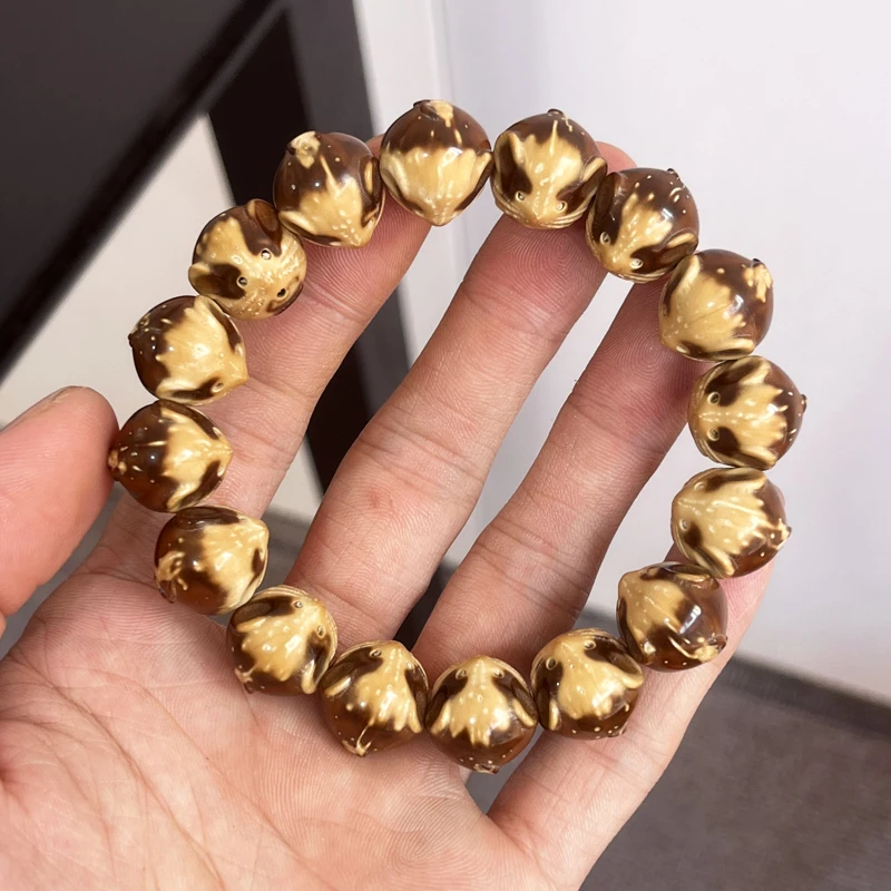 天然紫金鼠手串男女三眼菩提籽招财佛珠正圆前鼠后猫原籽实心单圈