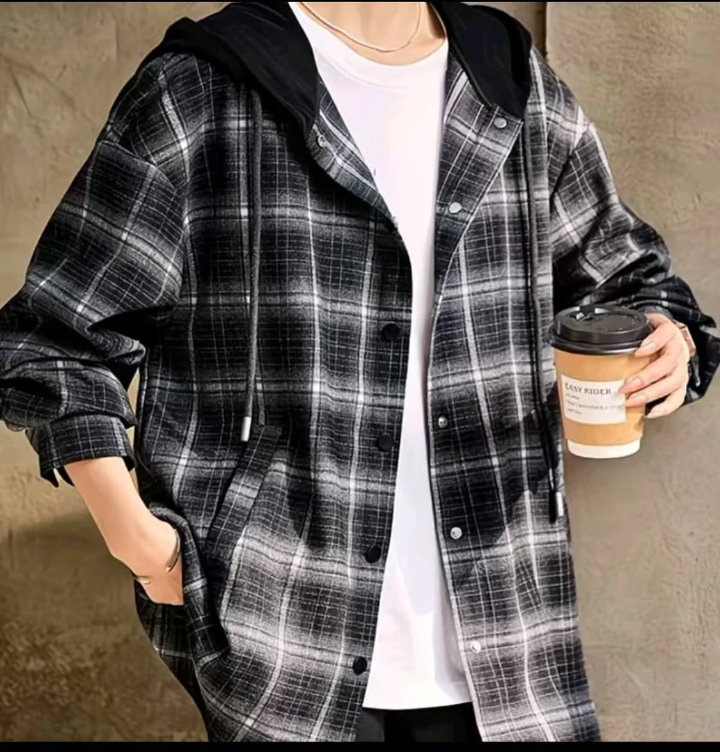 8539-2025年秋季新款时尚洋气显瘦百搭连帽格子外套