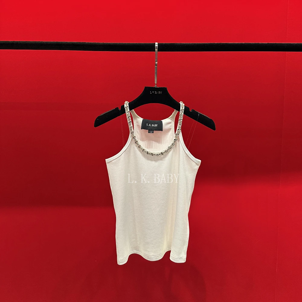 【L.K.BABY】冰清玉洁  纯欲性感「镶嵌水钻链」时髦冰感工字背心