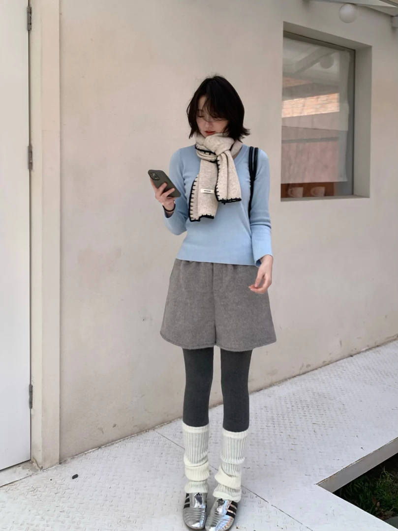 CozyFriday毛呢高腰短裤女2025冬季新款显瘦百搭简约阔腿短裤