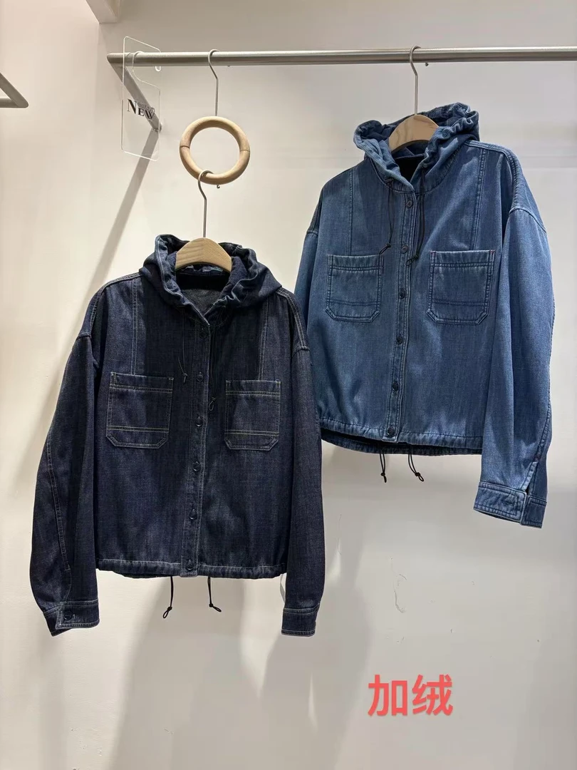 连帽厚款短款宽松牛仔衣