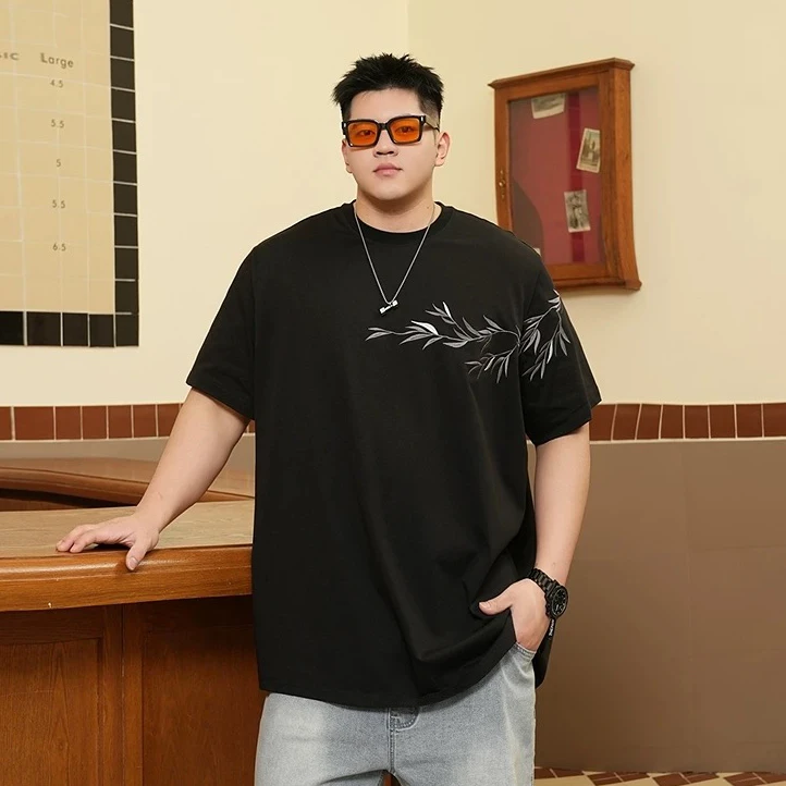潮牌大码男装2025夏胖子宽松休闲刺绣短袖t恤半袖中国风圆领百搭