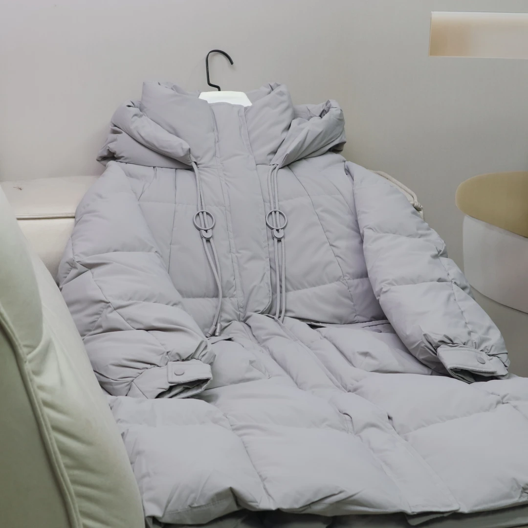 【13590】高品质原创设计灰色百搭连帽羽绒服范
