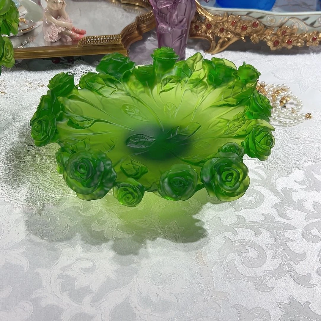 陶瓷QAA258祖母绿玫瑰花花盘