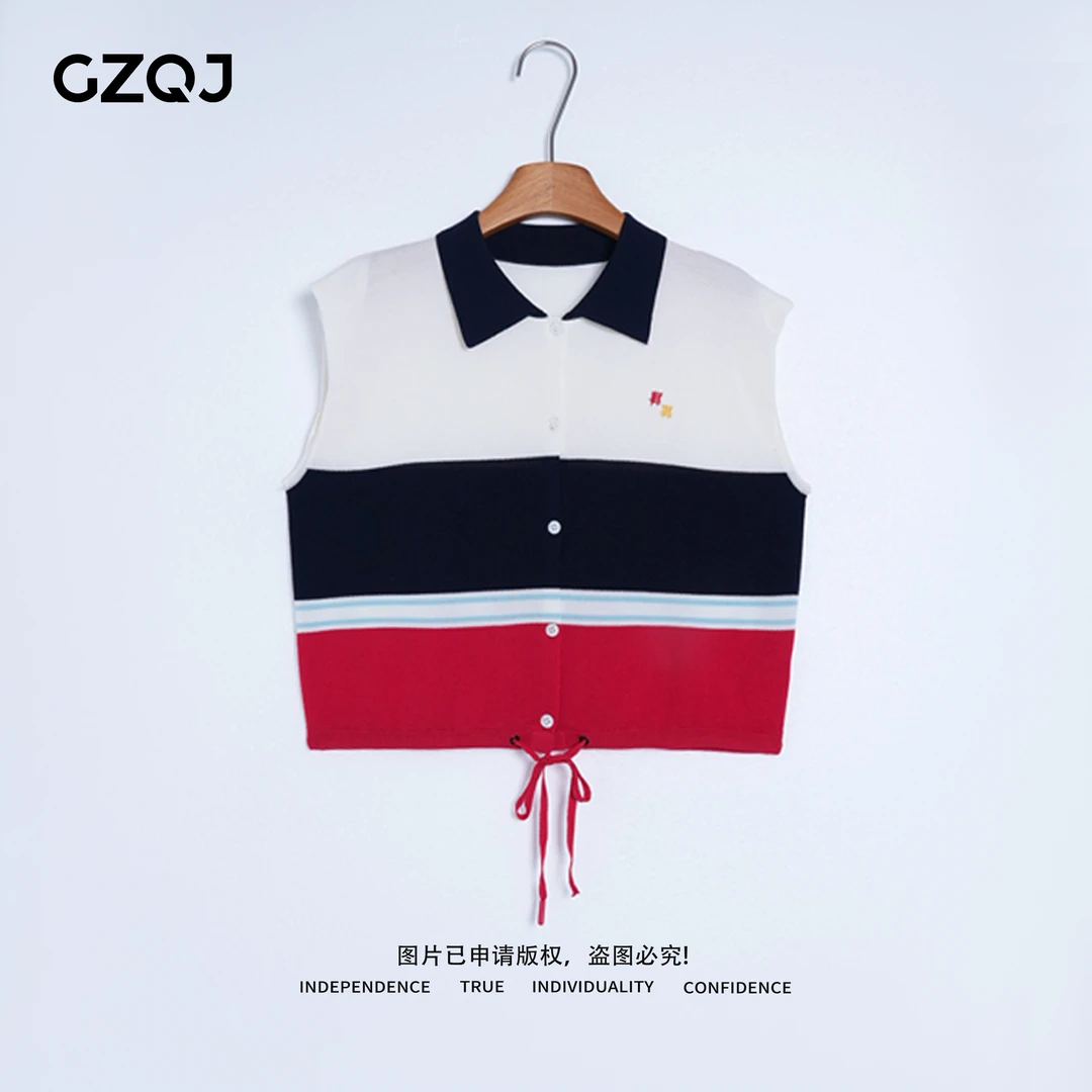 老琴私服【信号花园】100莱赛尔欧若风高级配色短袖针织开衫女73727