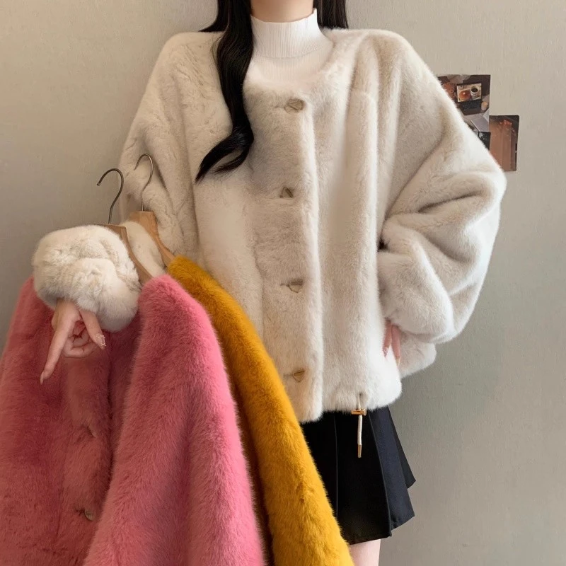 【451-460】冬季加绒加厚外套  韩版百搭 毛绒慵懒风 皮毛一体