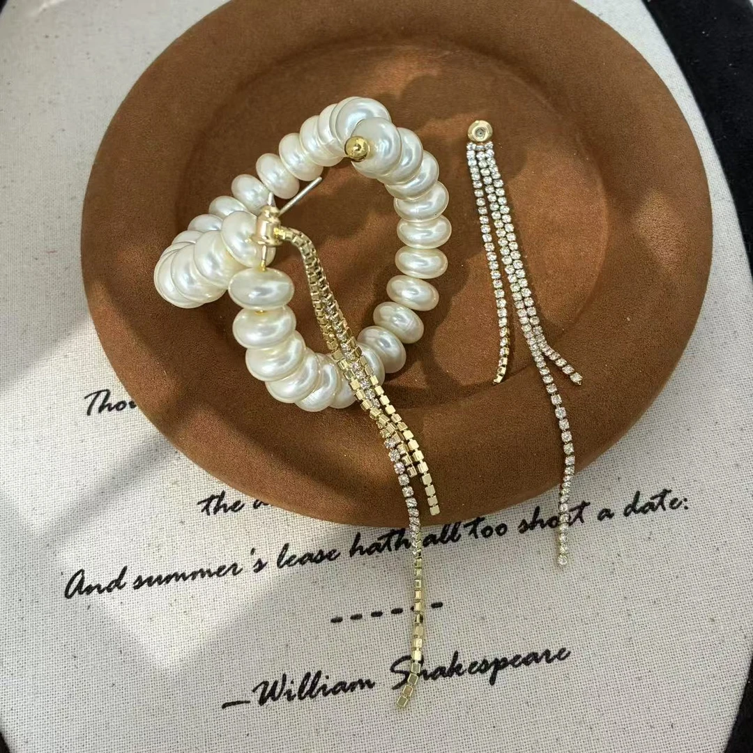 铜合金仿珍珠耳饰 远远（YY139）气质轻奢时尚百搭小众耳圈两戴款