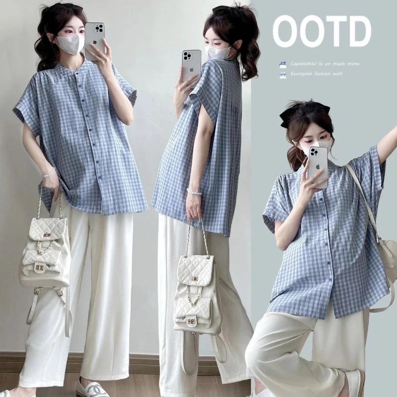 孕妇装2025夏季新款孕妇装时尚洋气衬衫大码宽松外穿时尚气质上衣