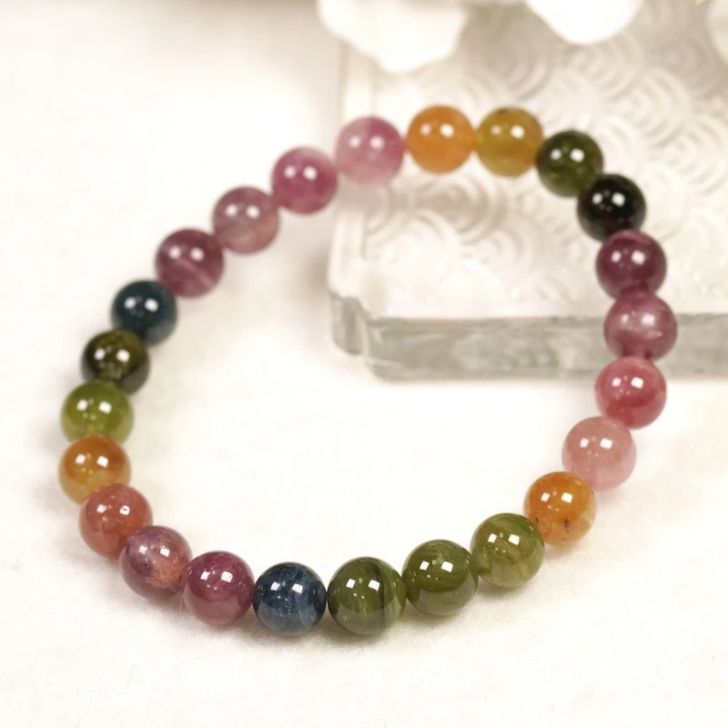 高品质天然老矿碧玺单圈手串7mm+（一物一证）多样性发一条