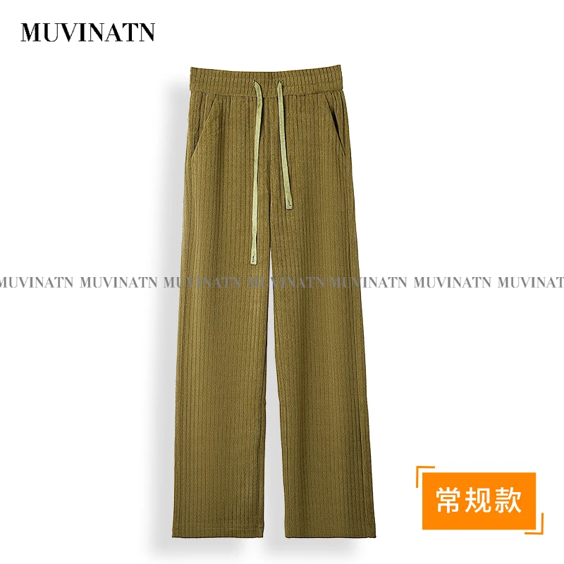 【EVQUEEN】加绒加厚窄版阔腿裤女2025秋冬新款宽松直筒显瘦女裤