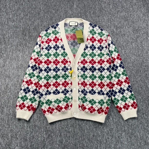 99新 GUCCI/古驰 5481/格纹满印针织开衫外套/L码/全新带吊