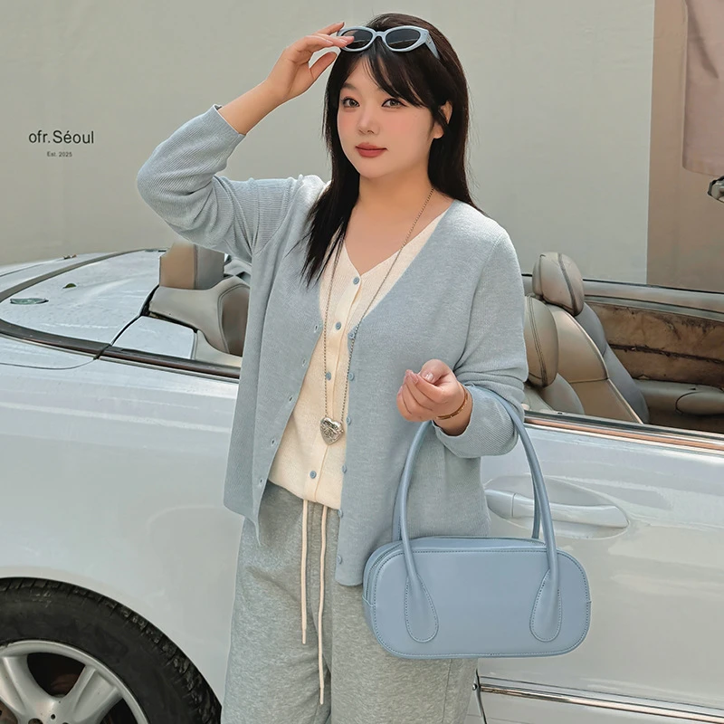 可露露~假两件上衣女长袖开衫2025秋冬胖mm宽松百搭针织衫女6445