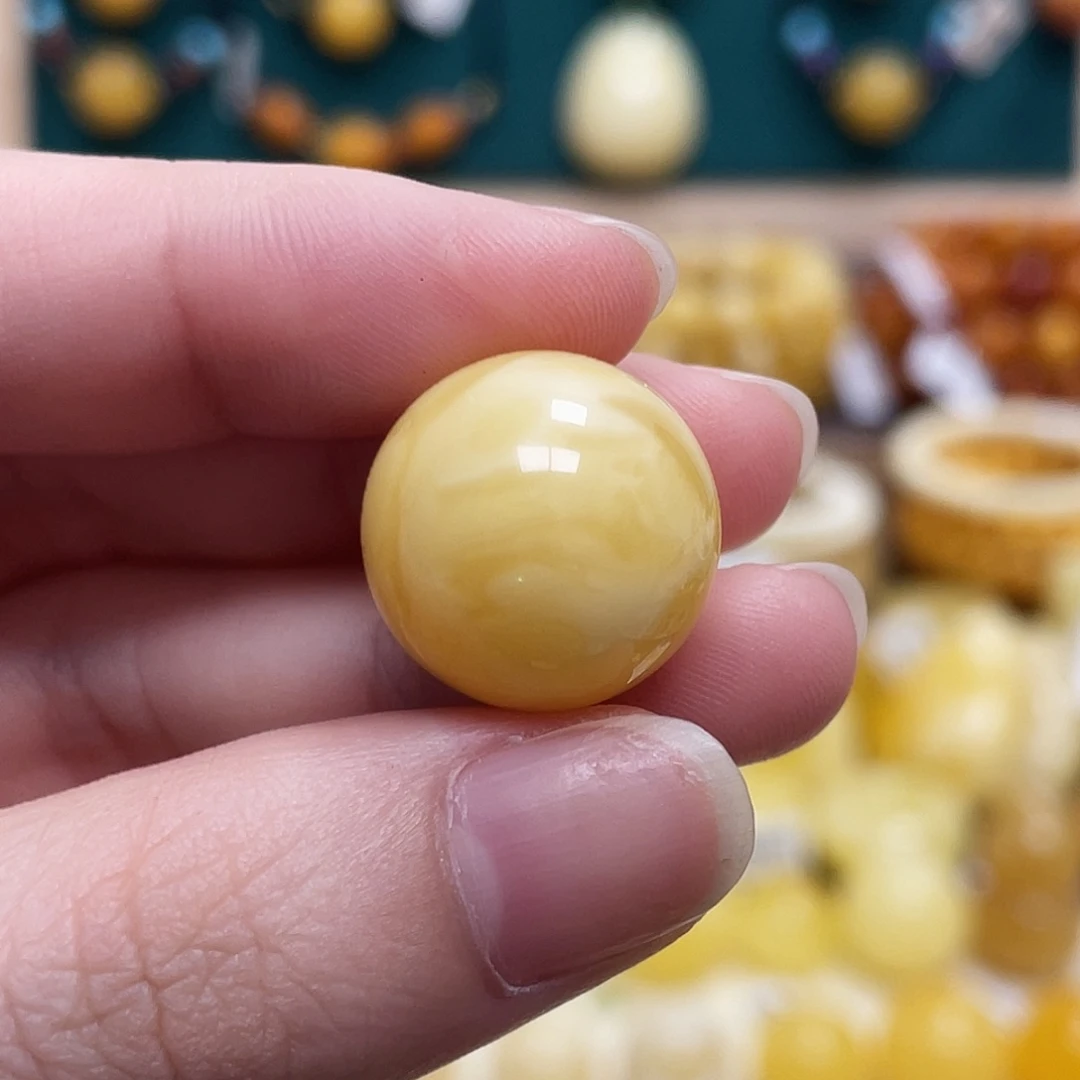 蜜蜡未镶嵌珠宝奇石17.5mm浓蜡妖花圆珠 瑕