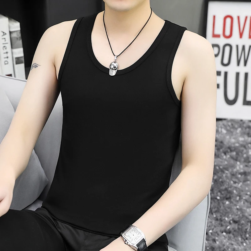 纯棉背心男潮夏季外穿篮球运动坎肩纯色黑色无袖t恤健身吊带汗衫