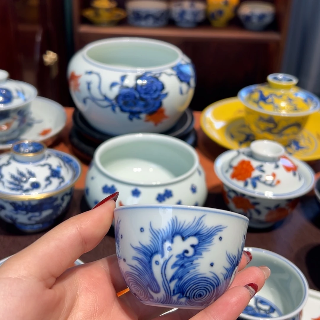 青花雯华堂手绘杯杯