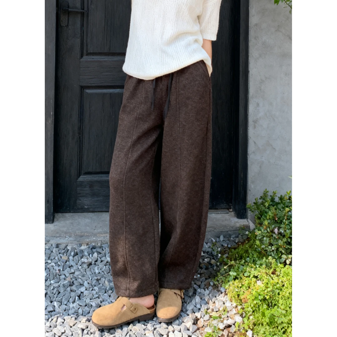 881 女士冬季新款显瘦百搭松紧腰抽绳加绒休闲裤-A119