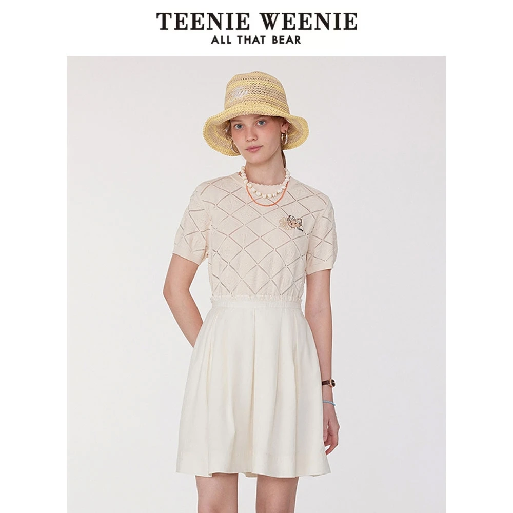 TeenieWeenie小熊25夏季新款优雅气质网格拼接连衣裙TTOK252411T
