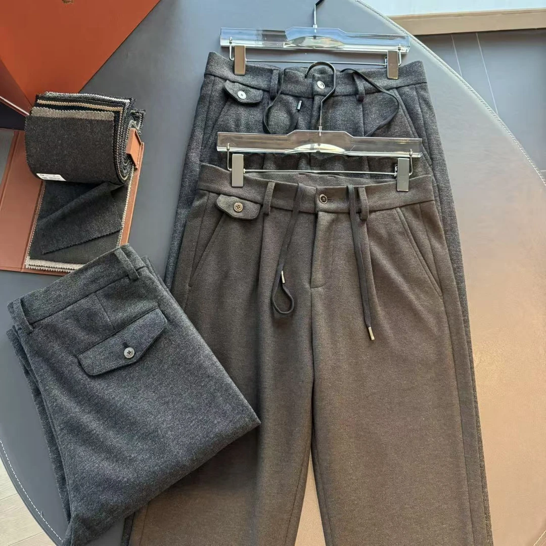 【新贵OLDMQNEY】男新款桑蚕丝羊绒花纱混纺舒适亲肤加厚直筒休闲裤