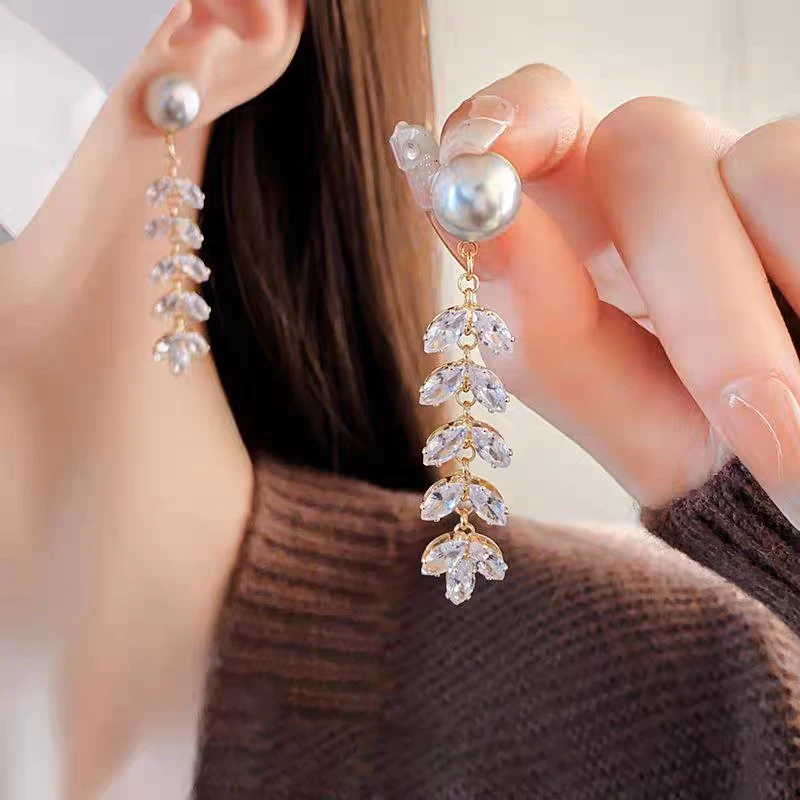 铜合金耳饰 麦穗流苏长款树叶耳饰LY0572