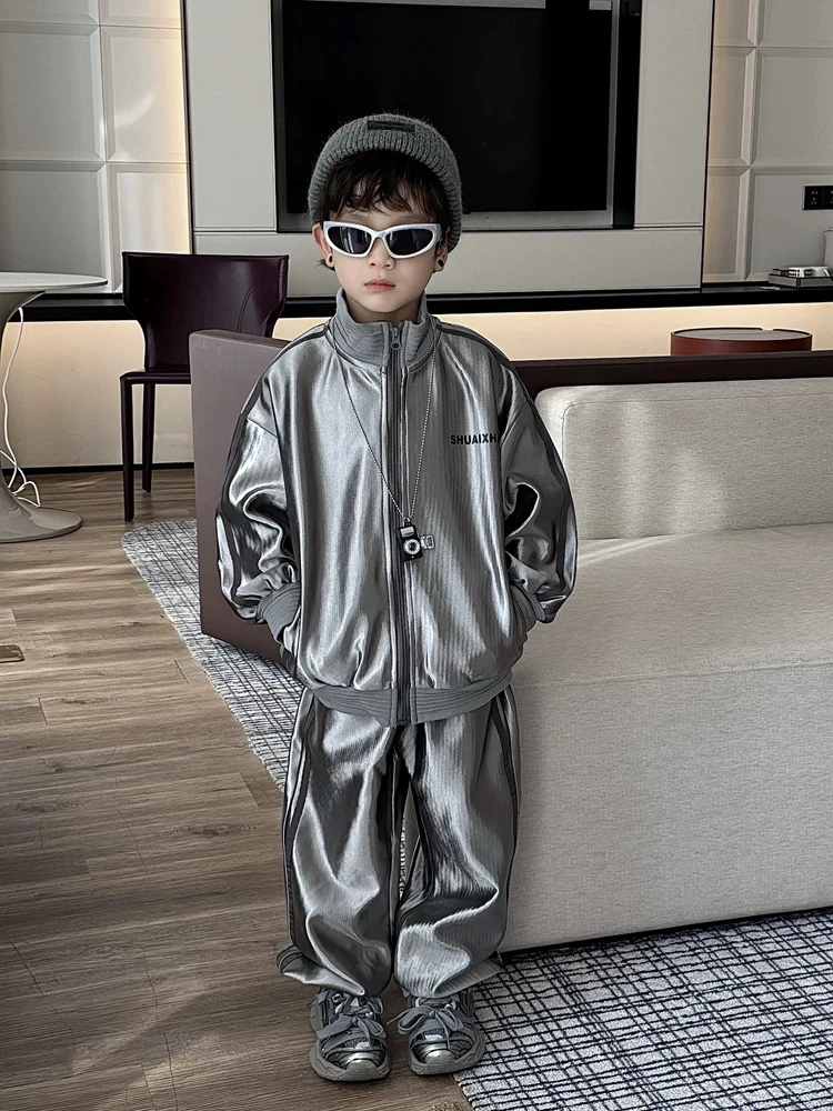 4256男女童潮款时尚洋气炸街秋季立领拉链外套套装