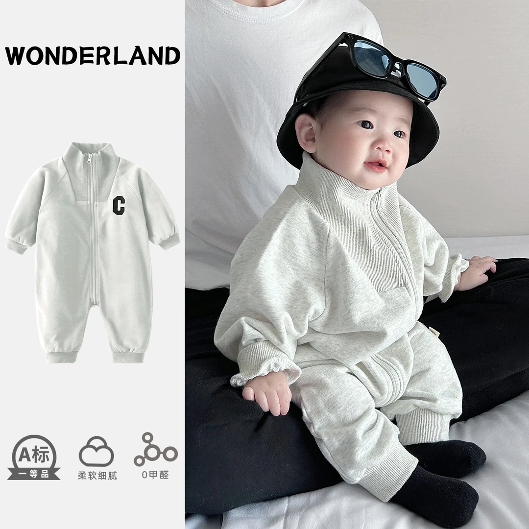 宝宝长袖男春秋通用哈衣洋气女童连体衣休闲网红婴儿连体衣
