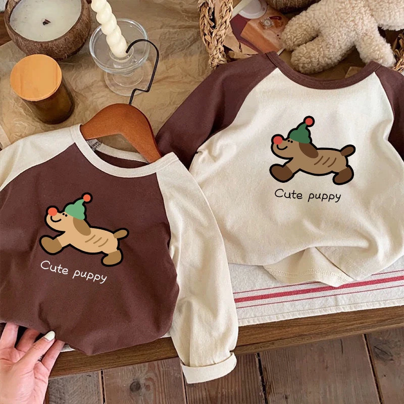 秋装儿童德绒长袖女童打底韩版春秋洋气插肩拼色软糯男童t恤上衣