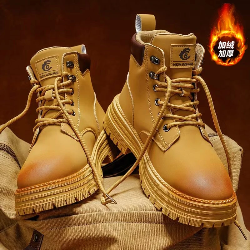 2025年冬季新款时尚马丁靴百搭大黄靴加绒潮靴子男鞋男士户外休闲